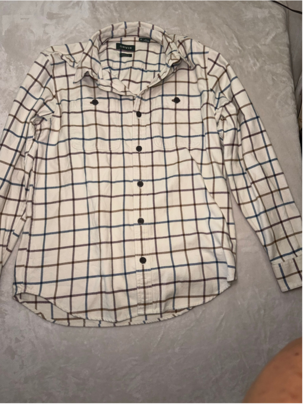 Men's Orvis Casual Button Down Shirt Size M White Blue Plaid